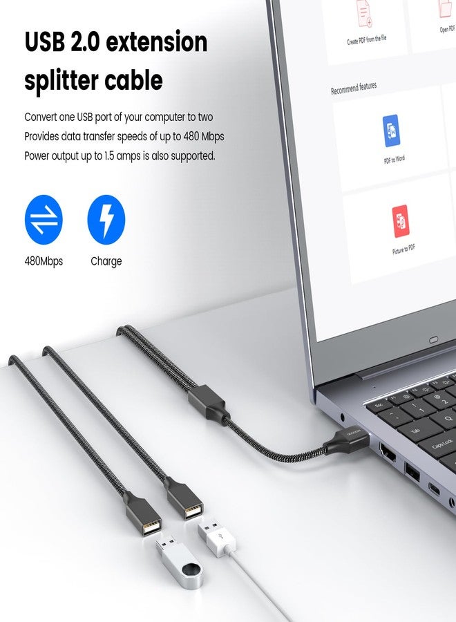 MOGOOD Durable USB A Male to 2 Female Extension Cord - Nylon Braided, Fast Data Transfer, Compatible with Printer, Keyboard, Flash Drive, Hard Drive, PlayStation - Image 3